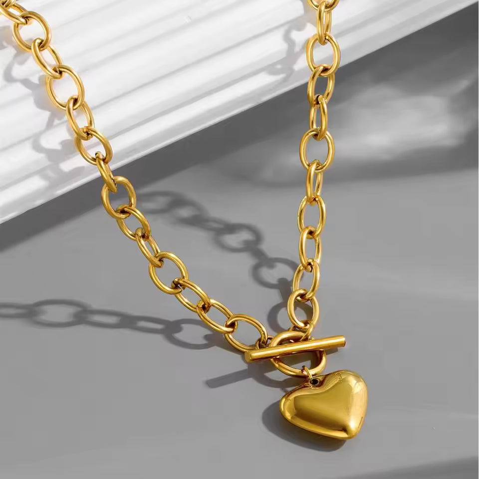Stainless Steel Heart Buckle Necklace – Women’s Love Jewelry