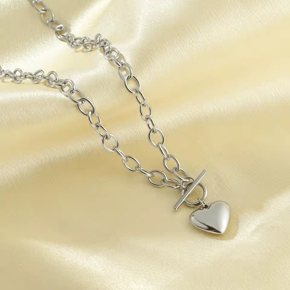 Stainless Steel Heart Buckle Necklace – Women’s Love Jewelry