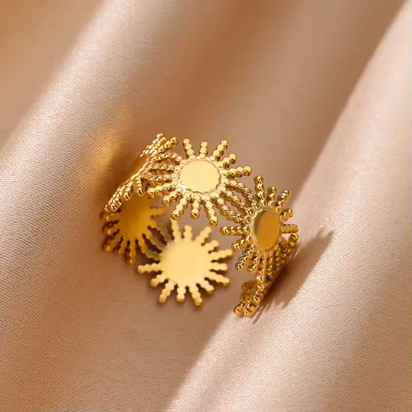 Vintage Sun Ring – Gold Stainless Steel for Women