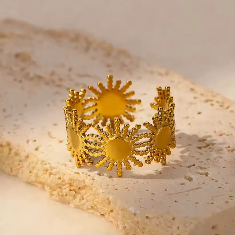 Vintage Sun Ring – Gold Stainless Steel for Women
