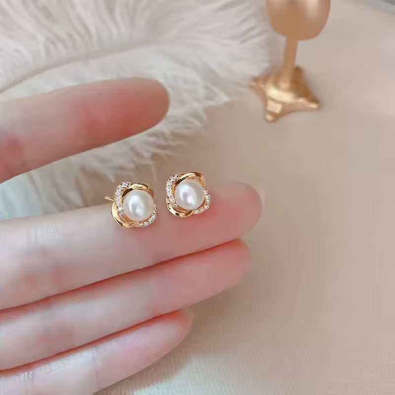Luxury 14K Gold Earrings – Real Gold with Zirconia & Pearl