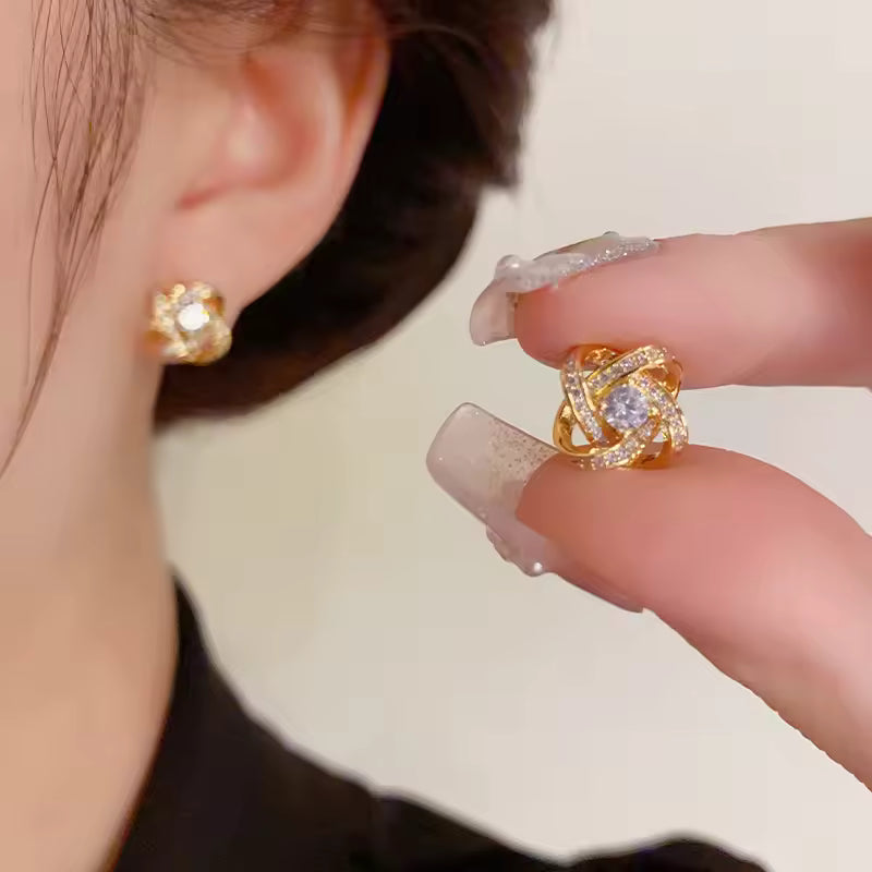 Luxury Zircon Geometric Cross Earrings – Elegant Hollow Design